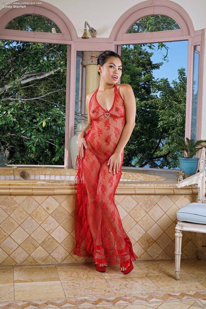 Hot Asian Cindy Starfall sheds sheer gown to flaunt round wet ass in the bath | Photo: 2055698