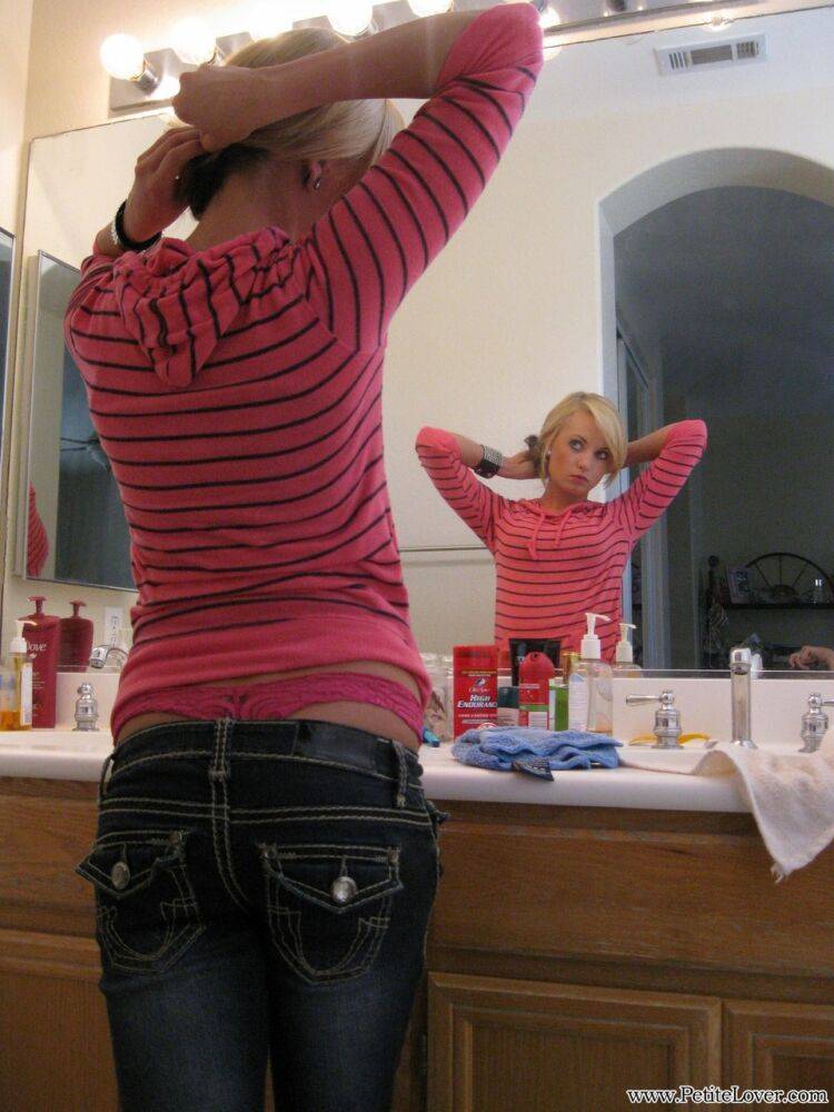 Young blonde girl Tiff fixes her hair while sporting a whale tail - #6