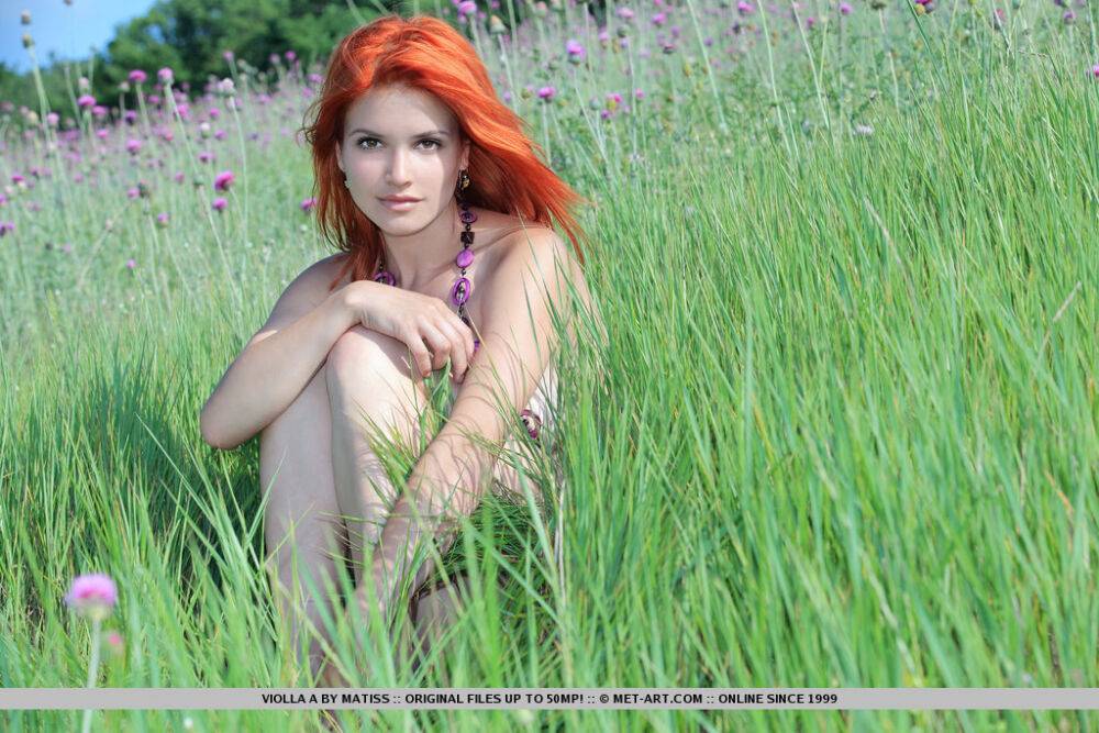 Lusty redhead babe Violla A loves spreading her pussy in the field - #5