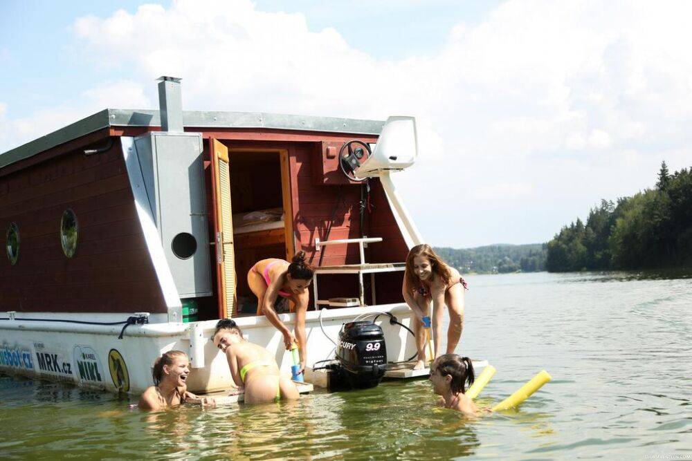 A group of teenage girls go rafting on a river in the nude - #12