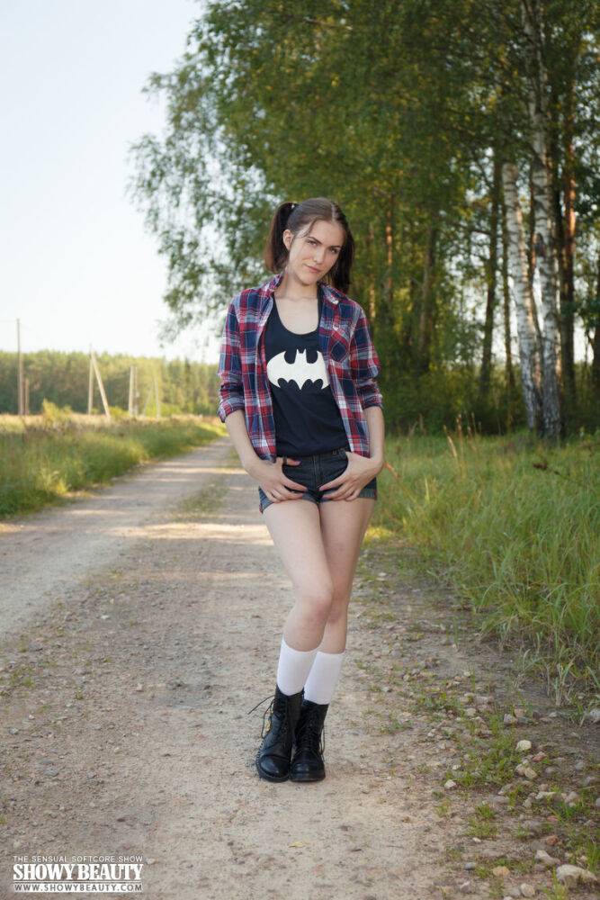 Teen first timer strips totally naked on a dirt road out in the country - #7