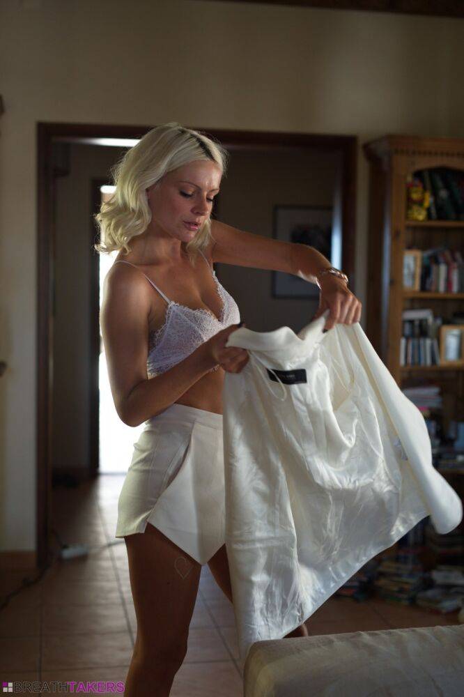 Gorgeous blonde Victoriah works free of all white attire in a sexy manner - #8