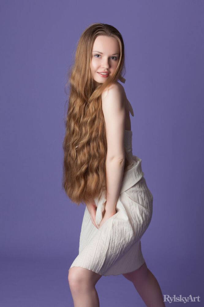 Charming teen with really long hair Virginia Sun frees her goods from a dress - #10