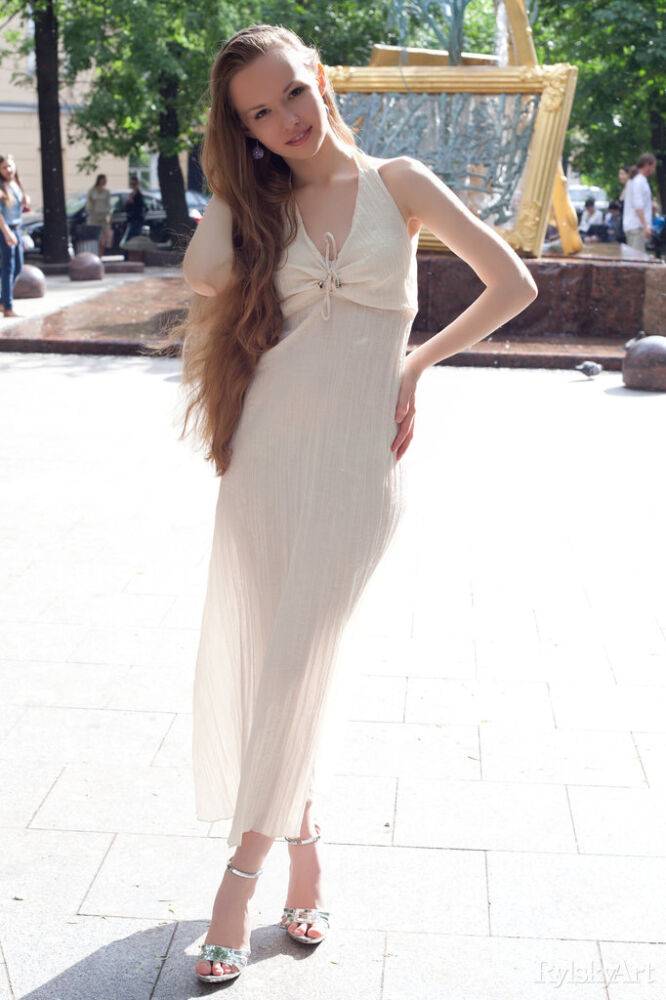 Charming teen with really long hair Virginia Sun frees her goods from a dress - #11