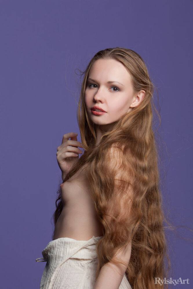 Charming teen with really long hair Virginia Sun frees her goods from a dress - #16