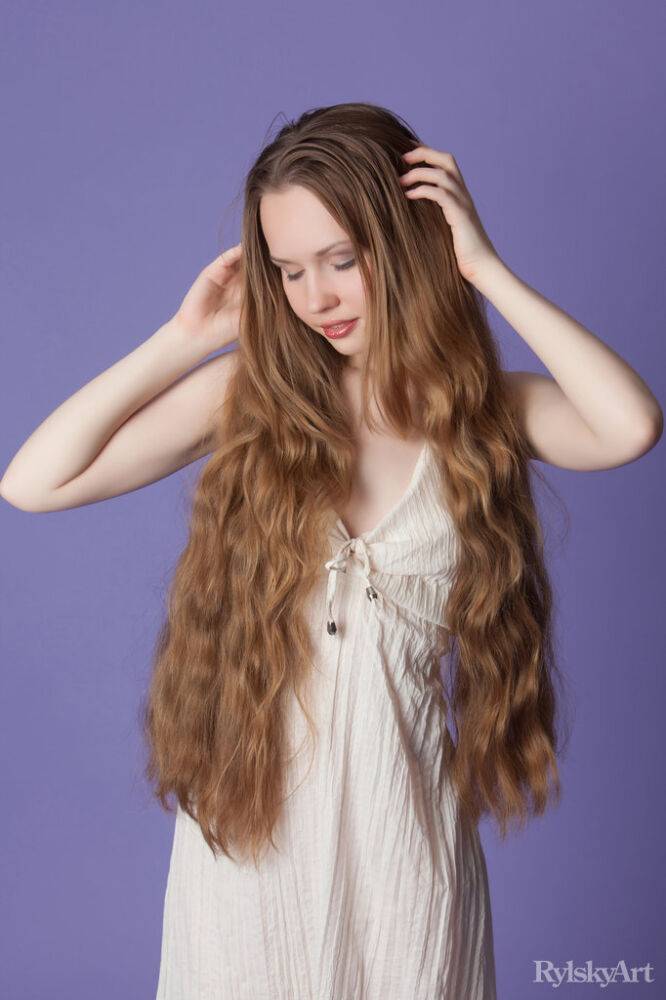 Charming teen with really long hair Virginia Sun frees her goods from a dress - #15