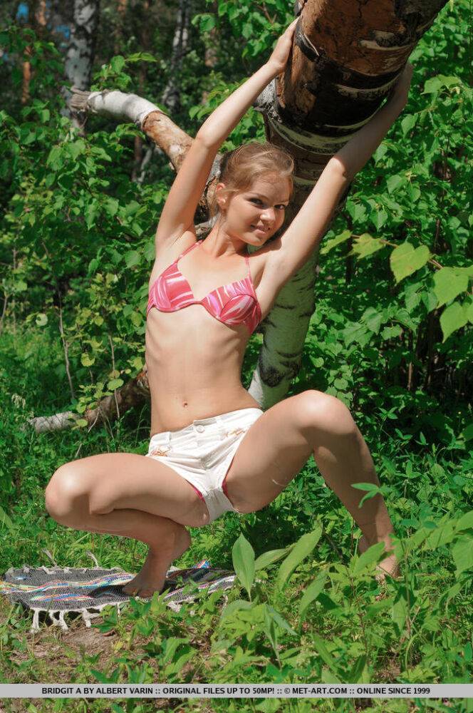 Petite teenage looker Bridgit strips down in the middle of the woods - #11