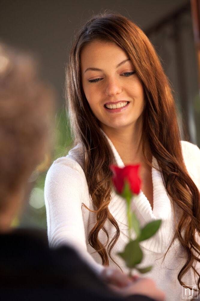 Beautiful teen girl Alexis Venton is all smiles at receiving a single red rose - #7