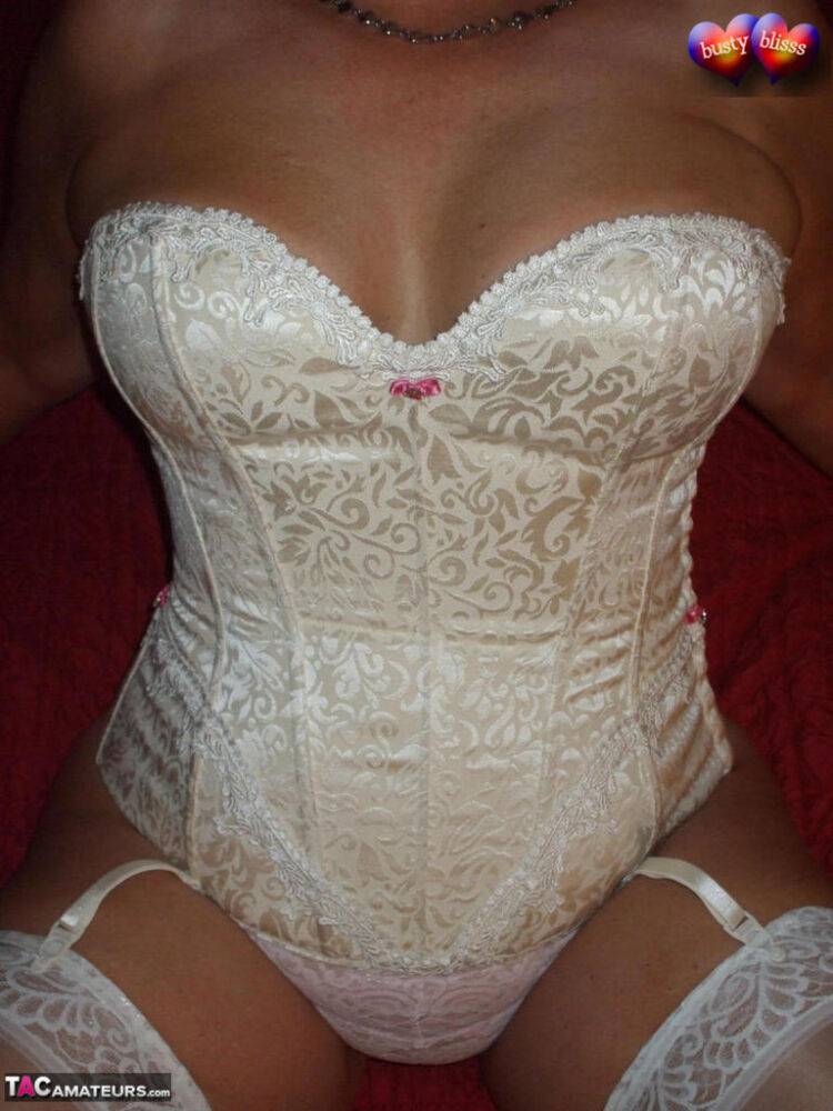 Mature woman models non nude in a corset and nylons with garters - #14