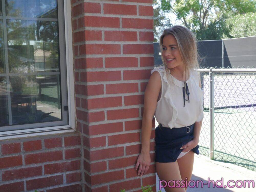 Teen girl Lilly Ford heads outdoors in a short skirt for a flashing session - #7