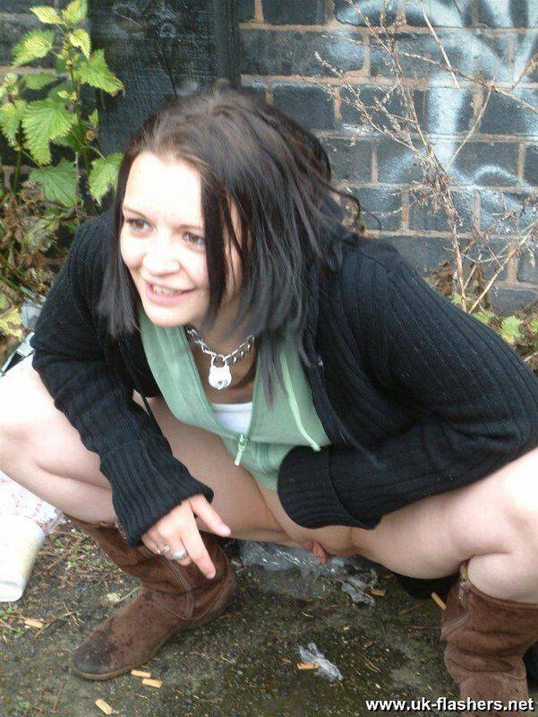 Brunette chick from the UK takes a pee on walkway and on bank of hill - #6