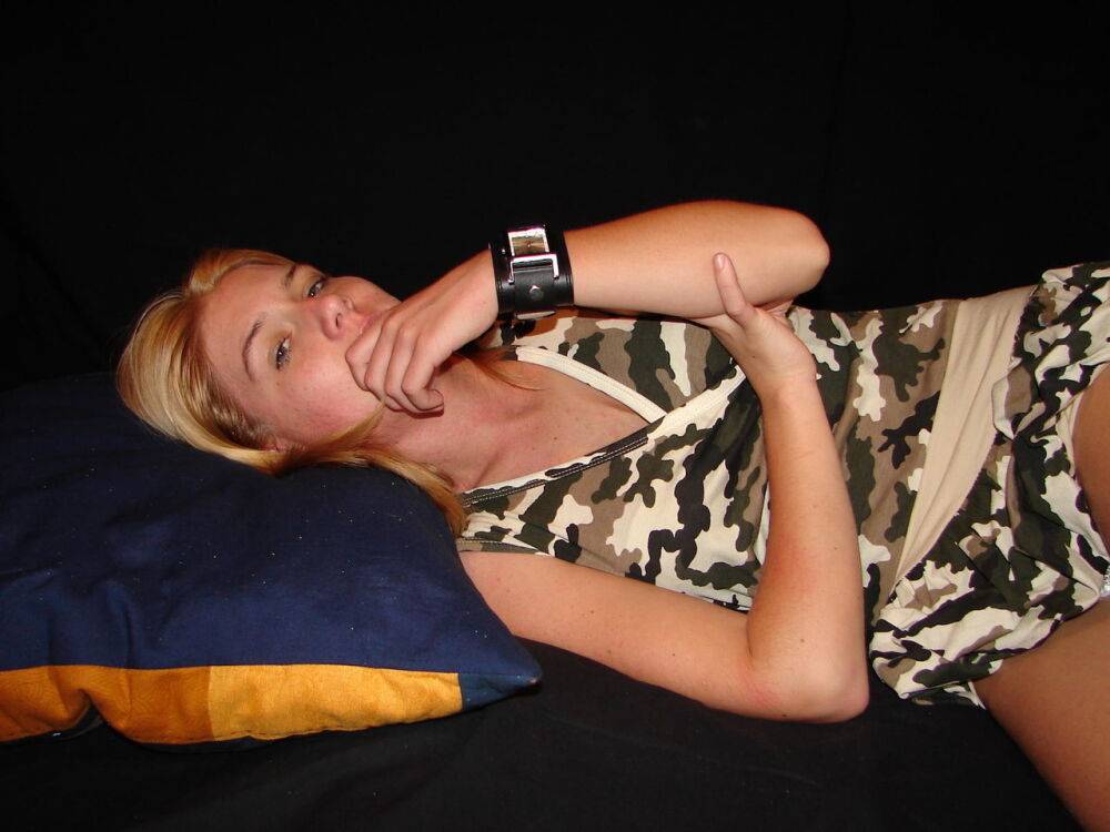 Blonde amateur Gina admires her Axcent watch during a non-nude gig - #16