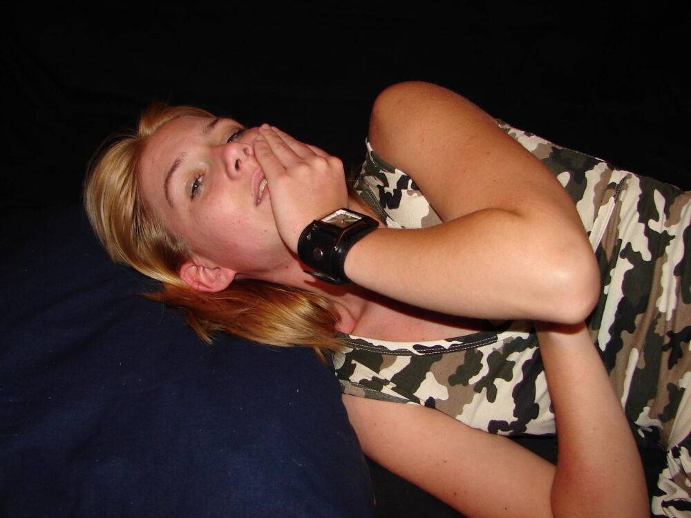 Blonde amateur Gina admires her Axcent watch during a non-nude gig - #7