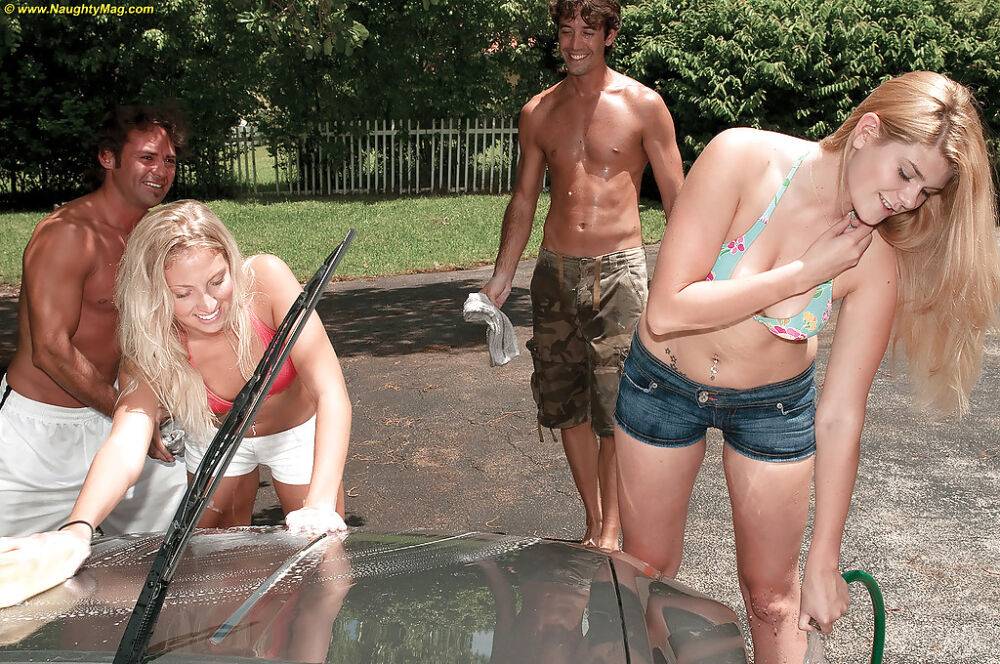 Amateur babes in bikini washing a car and getting fucked after - #13