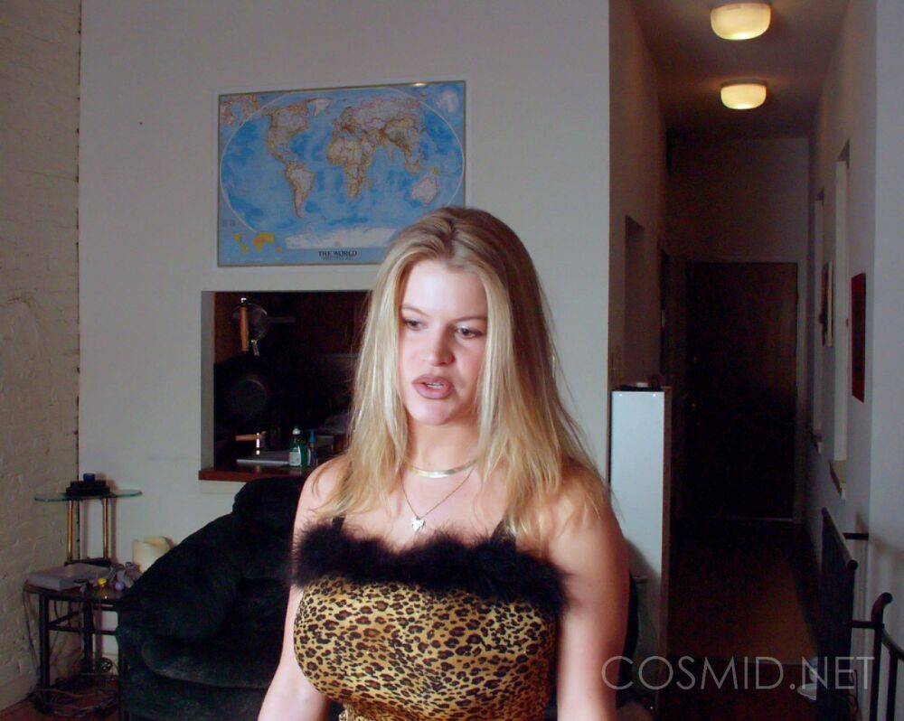 Amateur chick frees a big breast and tight ass cheeks from leopard print dress - #5