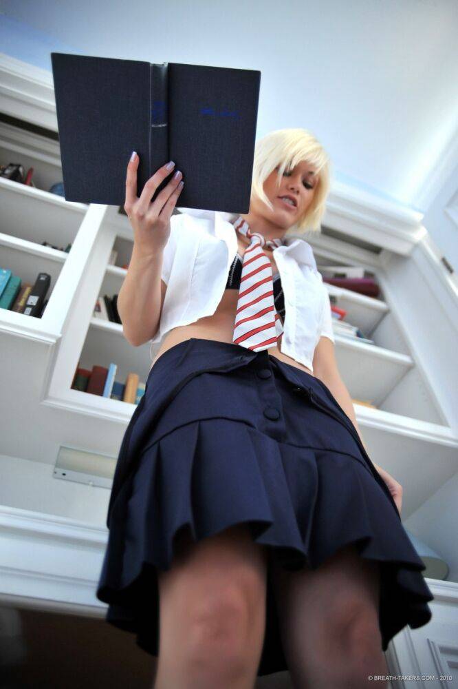 Blonde schoolgirl Ash strips to a necktie while changing school clothes - #9