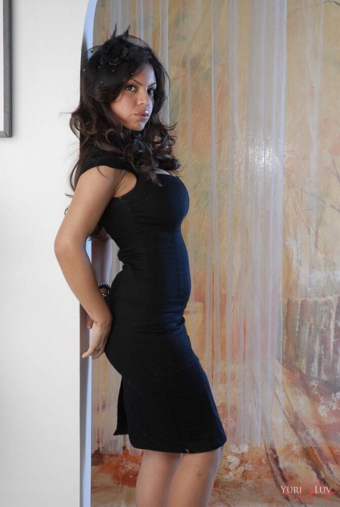 Latina model with a pretty face Yuri Luv poses non nude in a black dress - #15