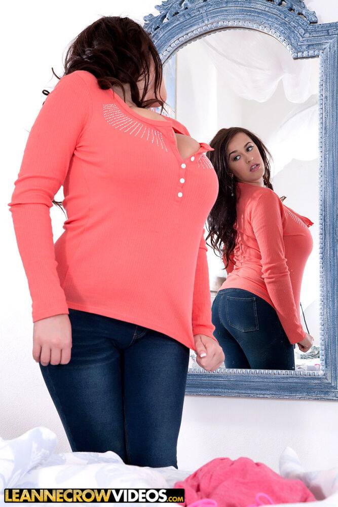 Curvy MILF Leanne Crow admires herself in a mirror before baring her knockers - #3