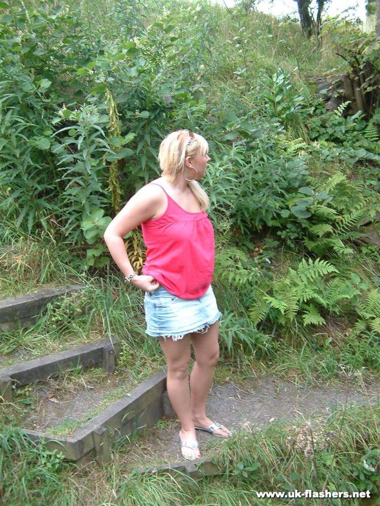 Overweight UK female with blonde hair strips naked on a popular walking trails - #15