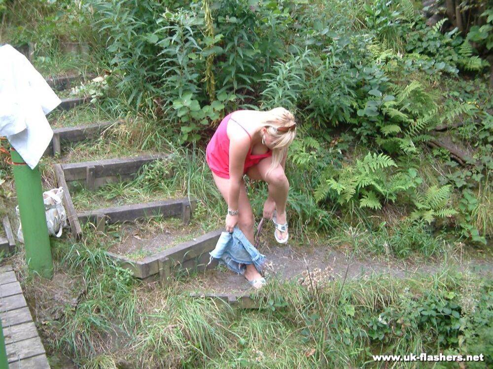 Overweight UK female with blonde hair strips naked on a popular walking trails - #16