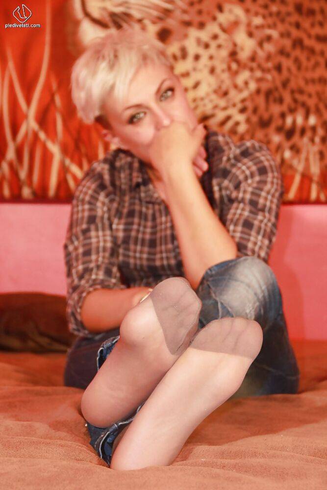 Awesome short haired blonde girl Marlene is a foot fetish babe - #15