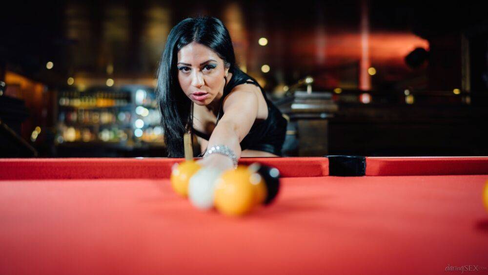 Hot Latina Julia de Lucia strips top her black panties atop a snooker table - #9