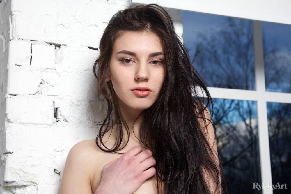 Beautiful teen Quillian walks clothed down a street after modeling in the nude - #13