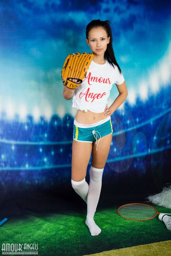 Teenage sweetie with perky tits Lada announces a baseball game by stripping - #8