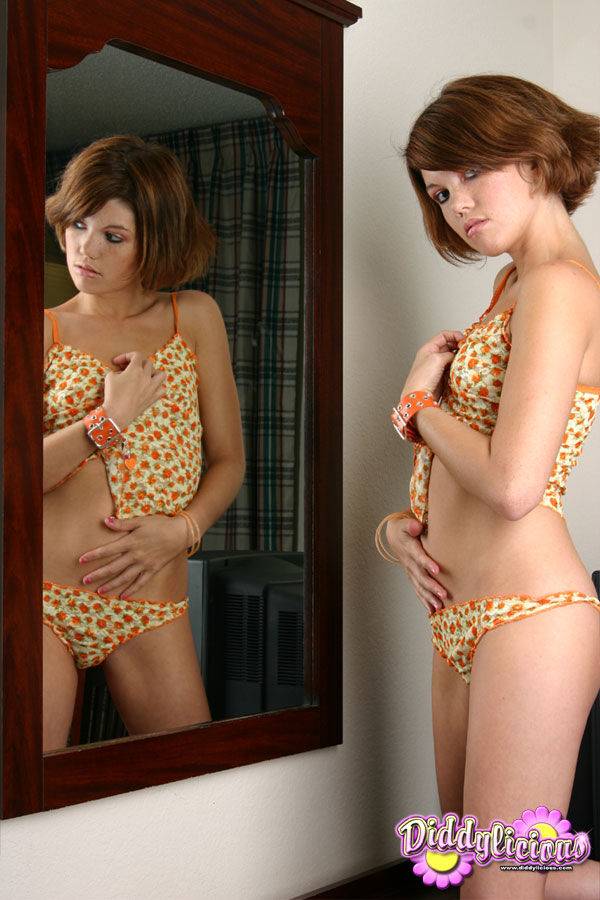 Short haired teen Diddylicious models non nude in front of a mirror - #11