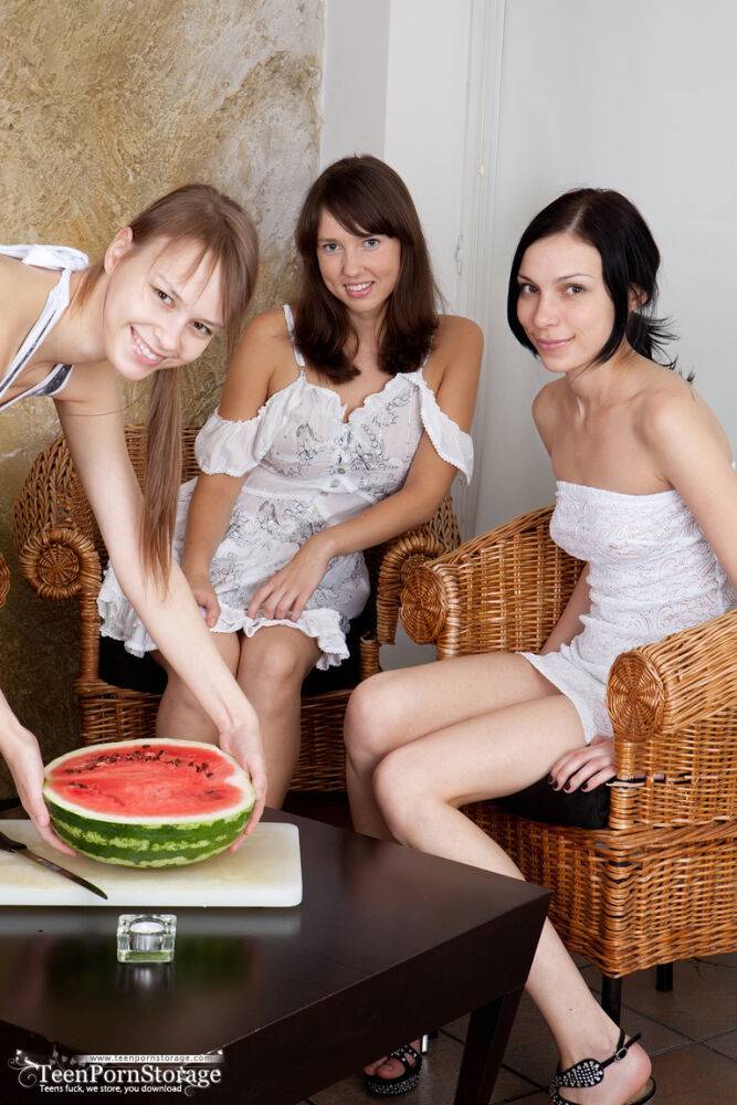 Three teen girls get totally naked while devouring a watermelon - #9