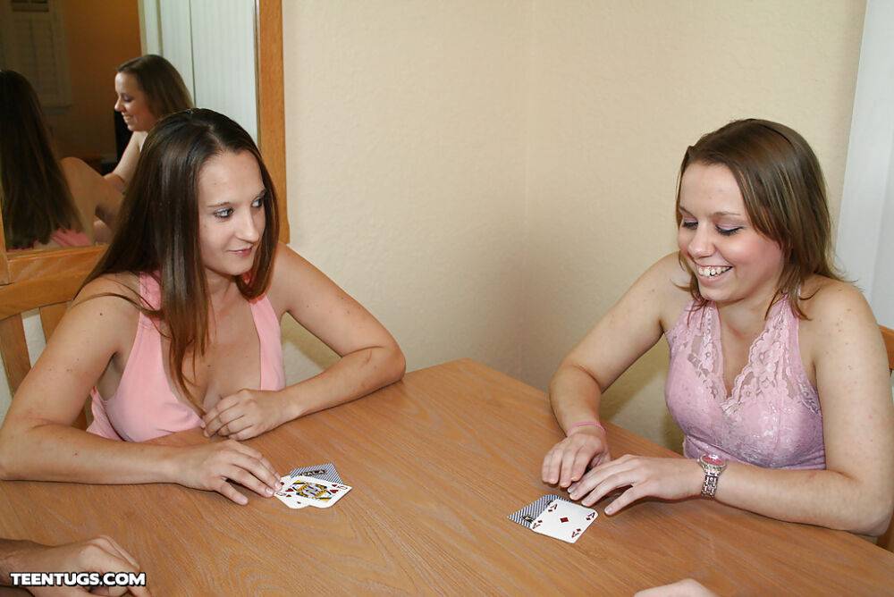 Frisky teenies gamble away and give a handjob on a stiff dick - #12