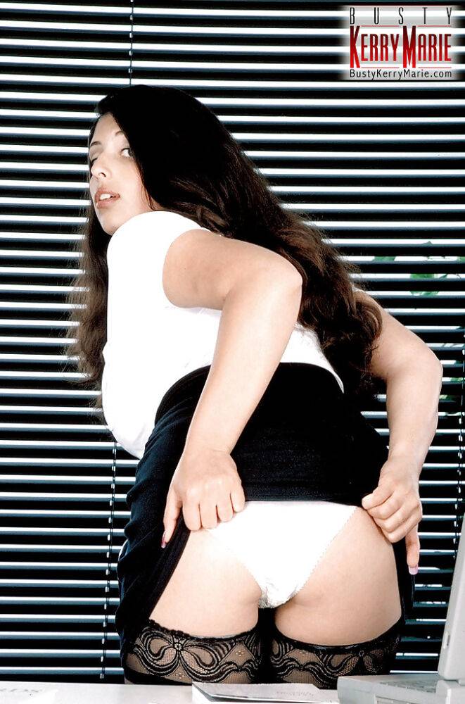 Euro pornstar Kerry Marie revealing huge hanging boobs in black stockings - #4