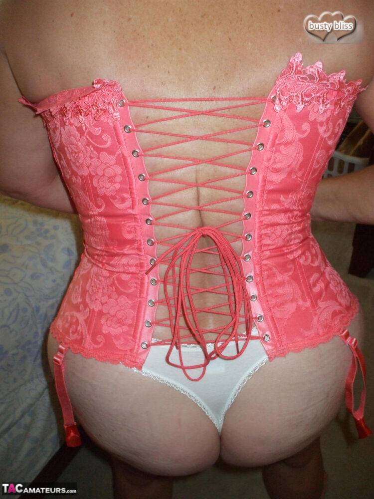 Older lady Busty Bliss looses her boobs from a corset before cock play - #15