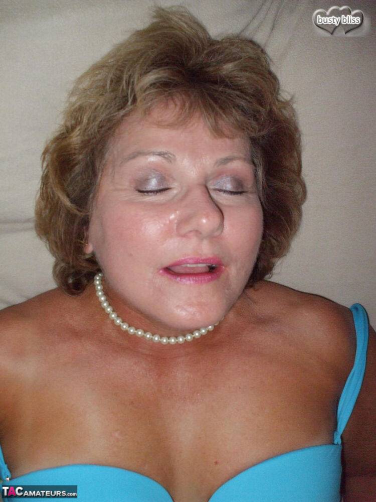 Solo granny Busty Bliss looses her tan lined tits from a fur coat - #16