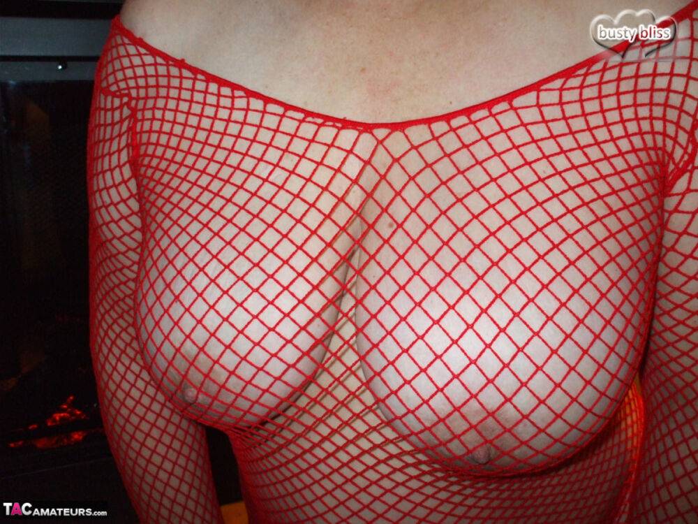 Mature woman Busty Bliss displays her boobs in see-through mesh clothing - #8