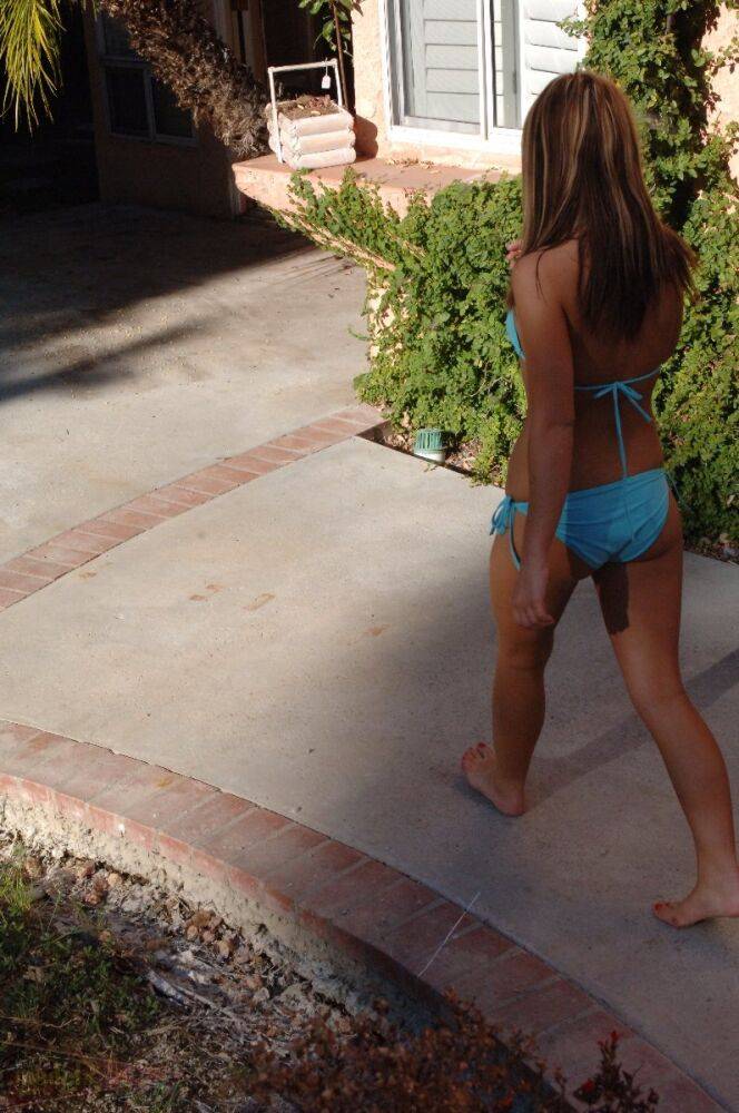 Dirty blonde chick Mc Kensie step outside her house in a string bikini - #10