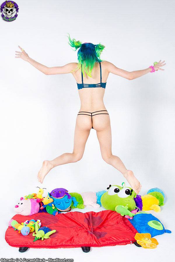 Tall teen Dorothy Perkins models totally naked with dyed hair in pigtails - #10