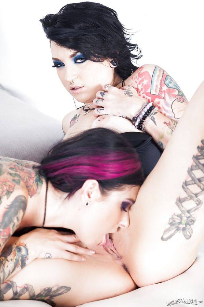 Goth models play with their tatted tight bodies and pussies - #16