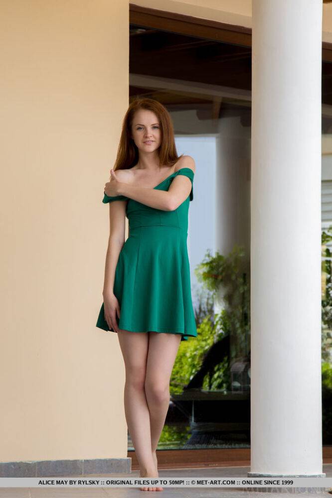 Sexy redhead Alice May models naked on balcony after stepping out of dress - #6