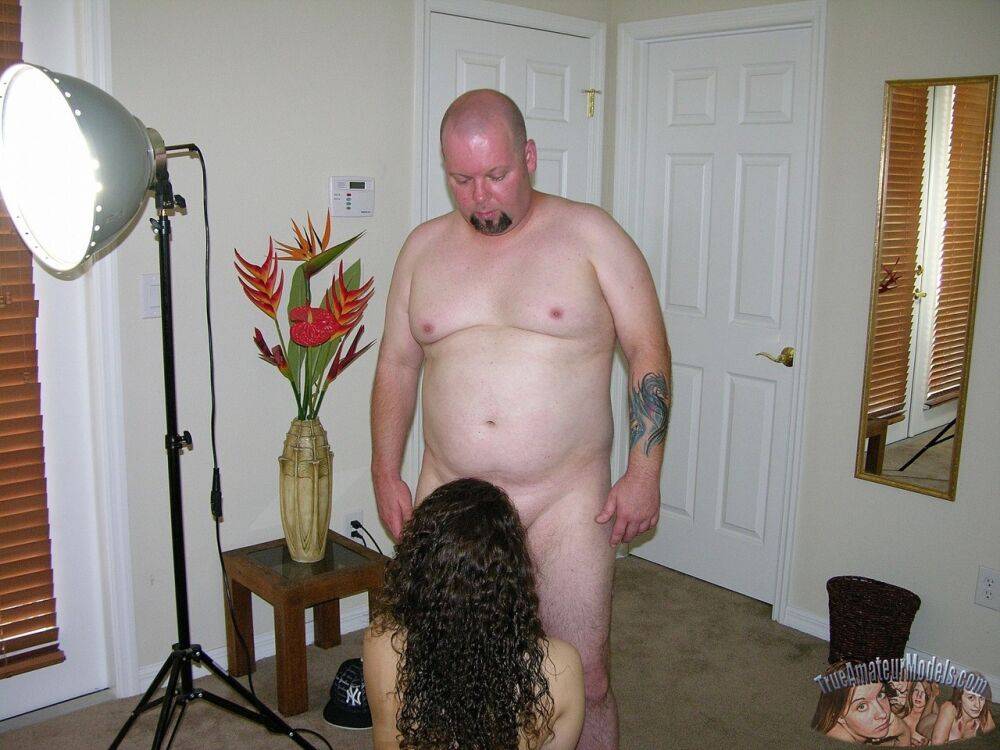 First timer with wavy hair gets banged and creampied by a fat man - #7