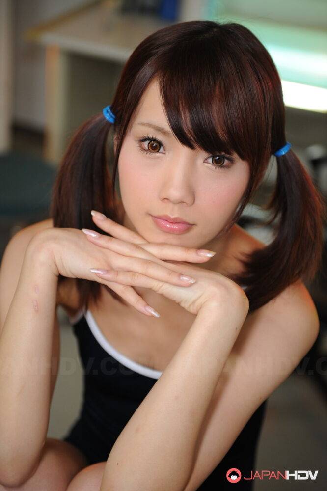 Young looking Asian girl Ageha Kinoshita models non nude in pigtails - #5