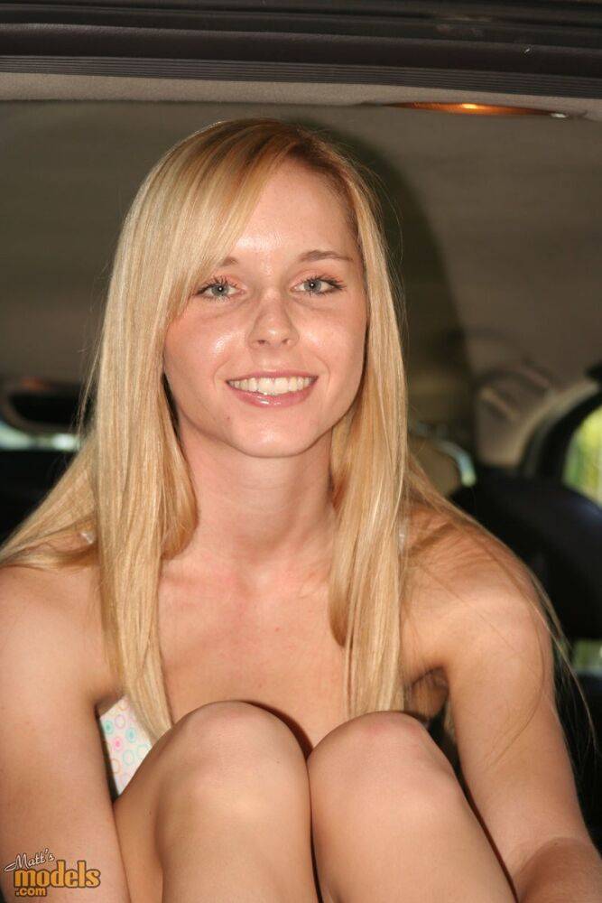 Blonde amateur Kara makes her nude debut in the boot of a vehicle - #7