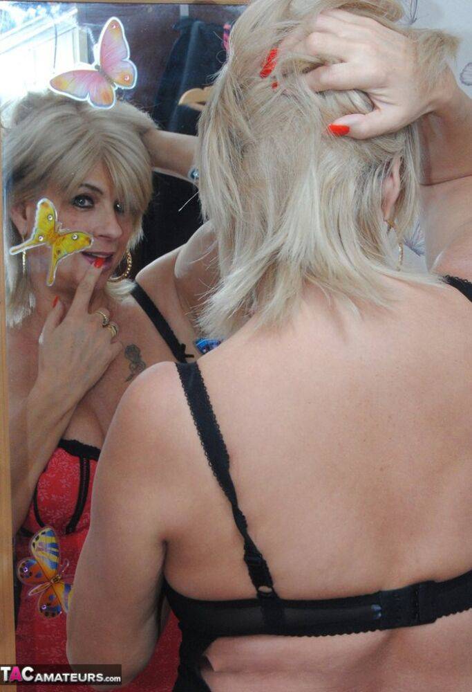 Over 30 platinum blonde Dimonty models sensual lingerie during SFW action - #6