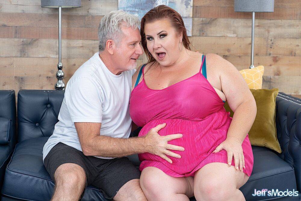 Redhead SSBBW Lady Lynn gets banged on a sofa by a senior citizen - #3