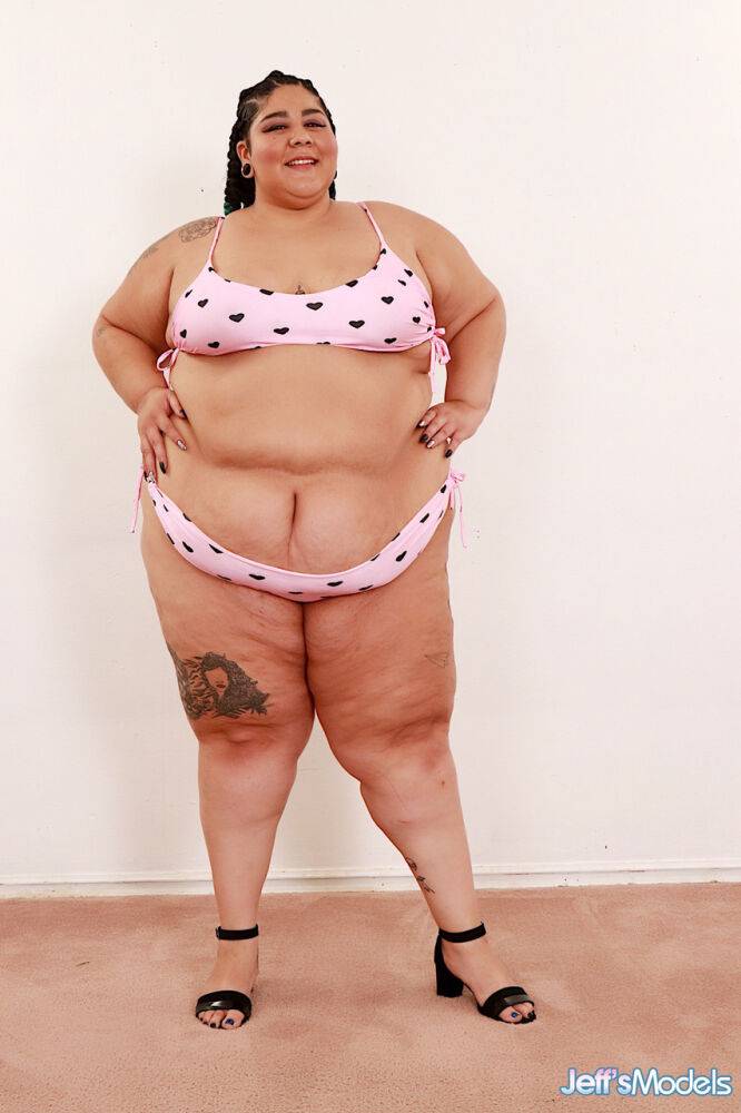 SSBBW Crystal Blue removes a bra and panty set to pose naked in shoes - #8