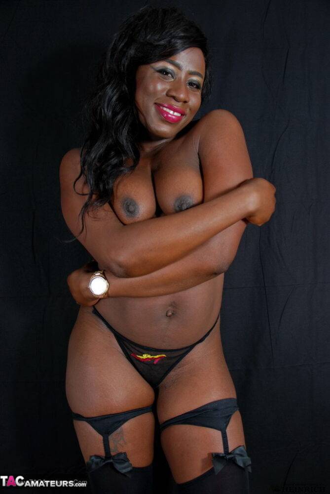 Black female strips down to sexy nylons for her first nude appearance - #6