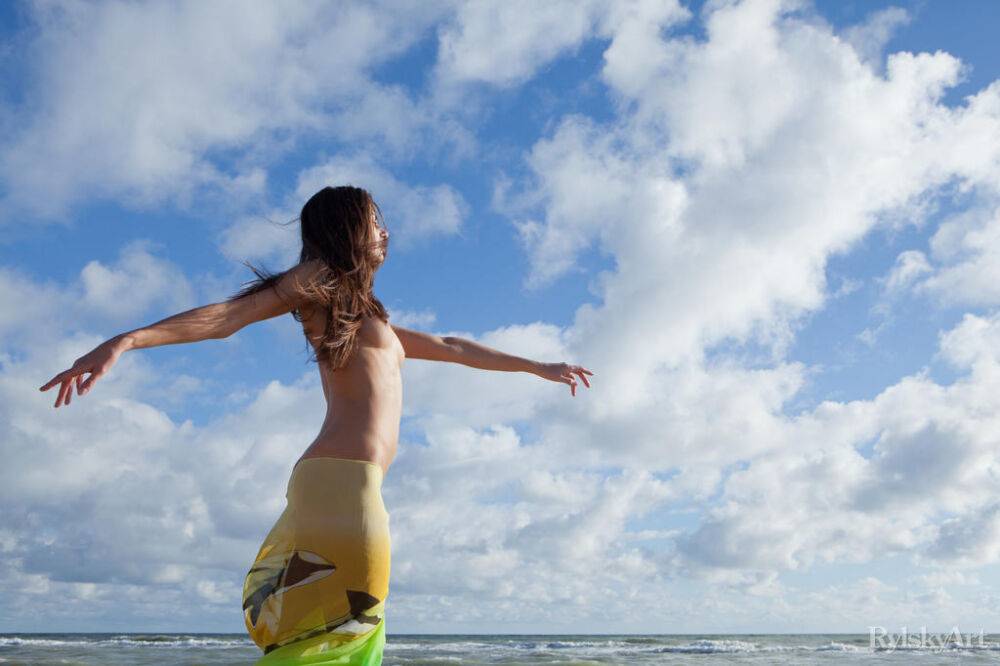 Young brunette Astrud models totally naked while at the beach - #2