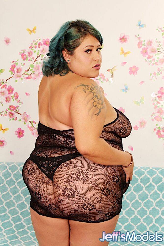 Obese Latina woman Veruca Darling sports dyed hair while removing her lingerie - #8