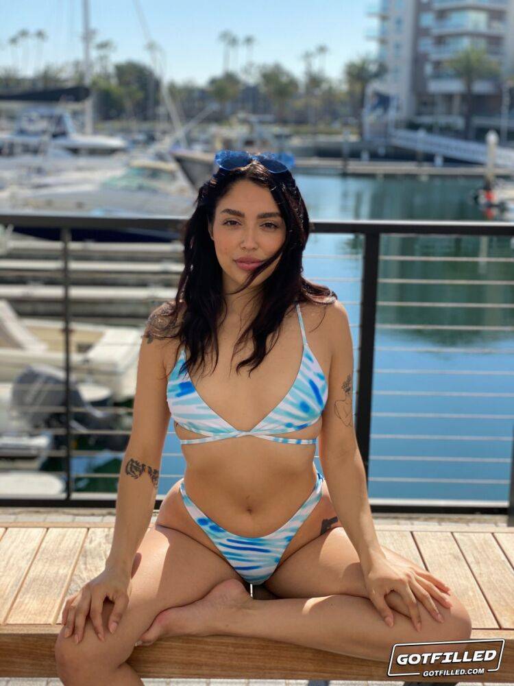 Latina girl Vanessa Sky models a bikini at a marina before ass licking POV sex - #5