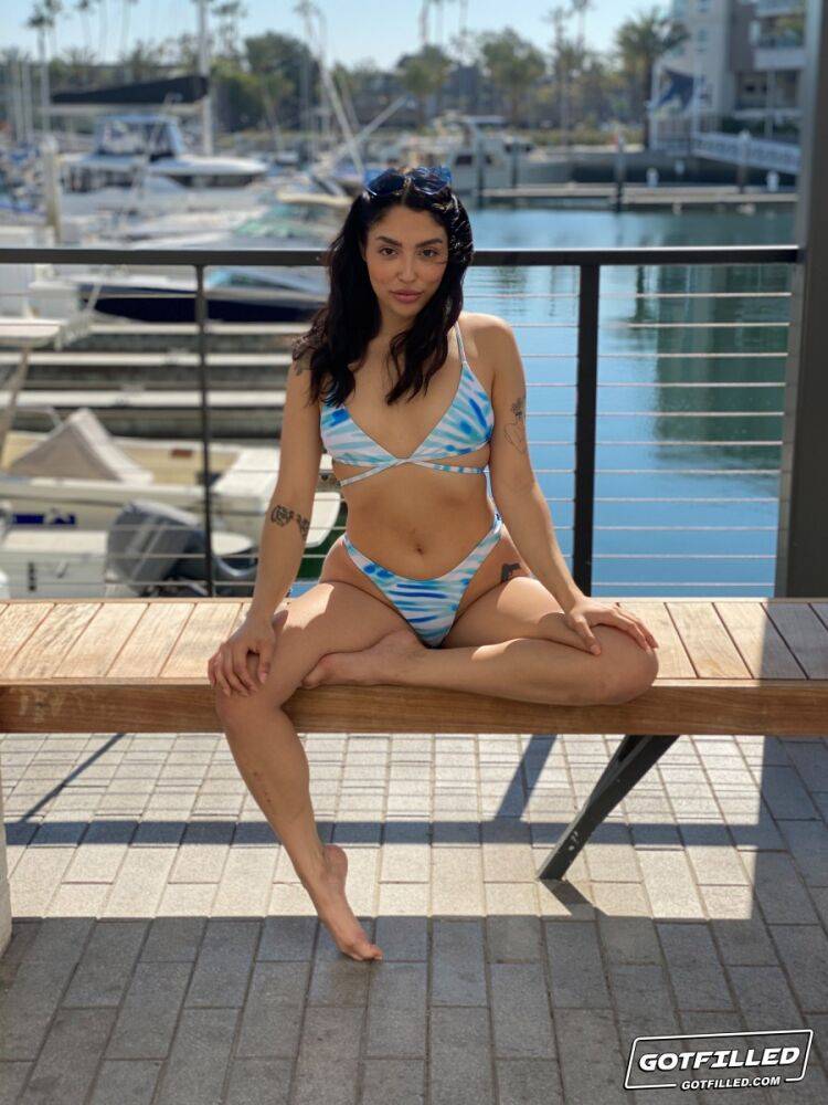 Latina girl Vanessa Sky models a bikini at a marina before ass licking POV sex - #4